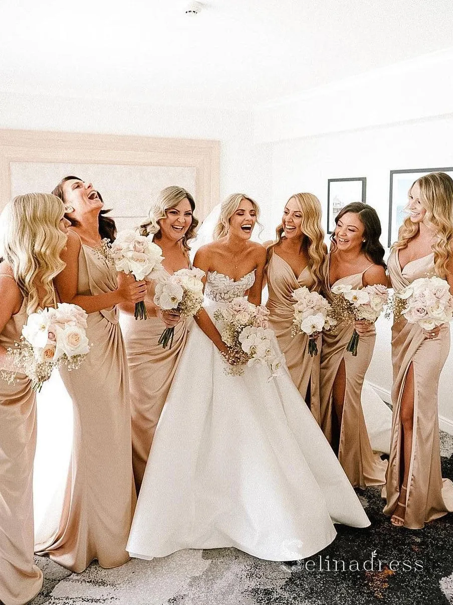 A-line Sweetheart Ivory Wedding Dresses Rustic Satin Bridal Gowns CBD300