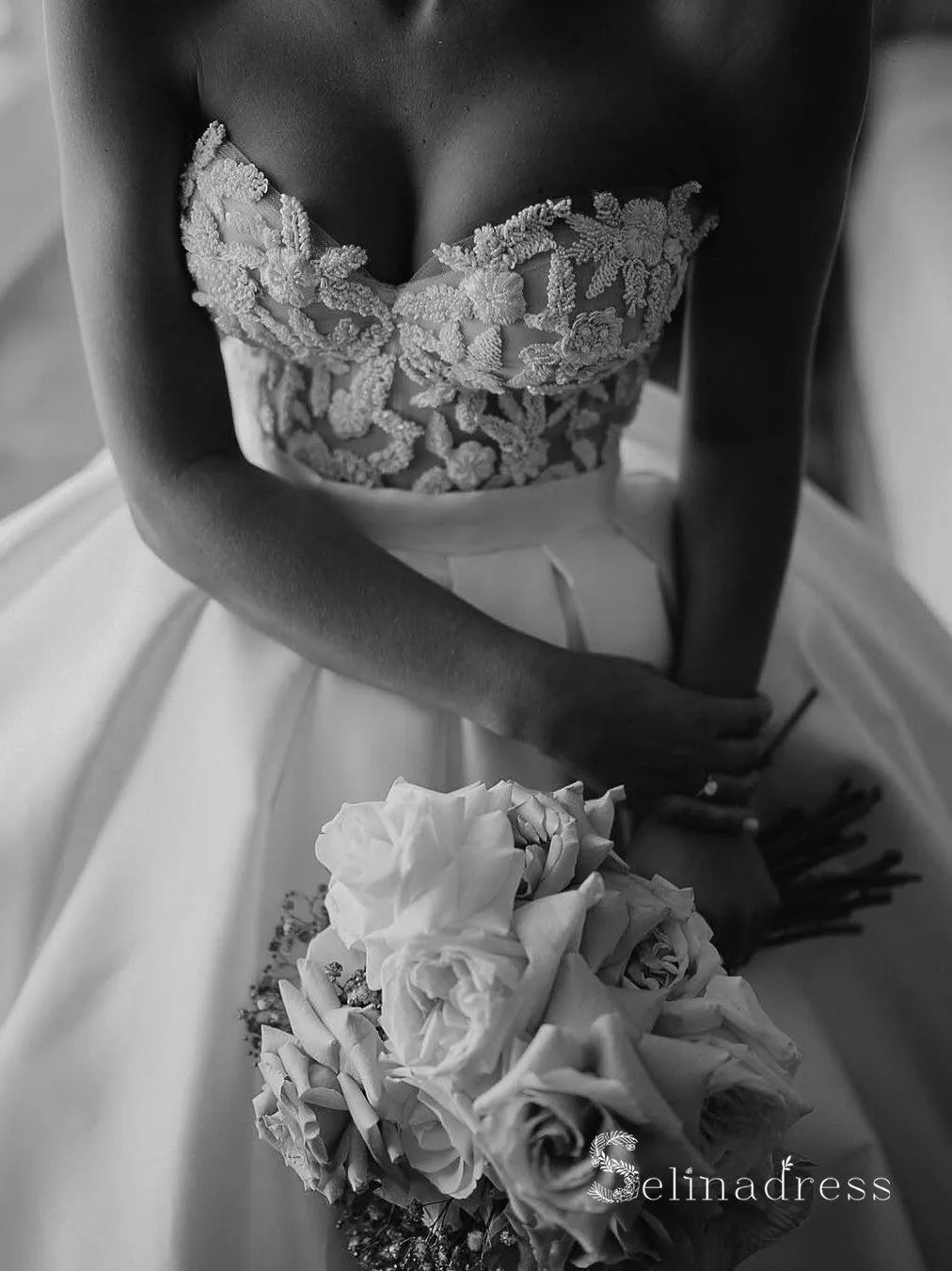 A-line Sweetheart Ivory Wedding Dresses Rustic Satin Bridal Gowns CBD300