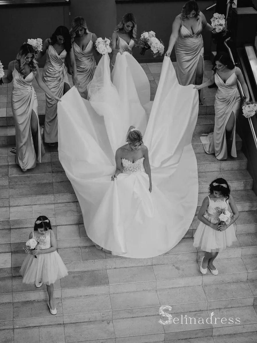 A-line Sweetheart Ivory Wedding Dresses Rustic Satin Bridal Gowns CBD300