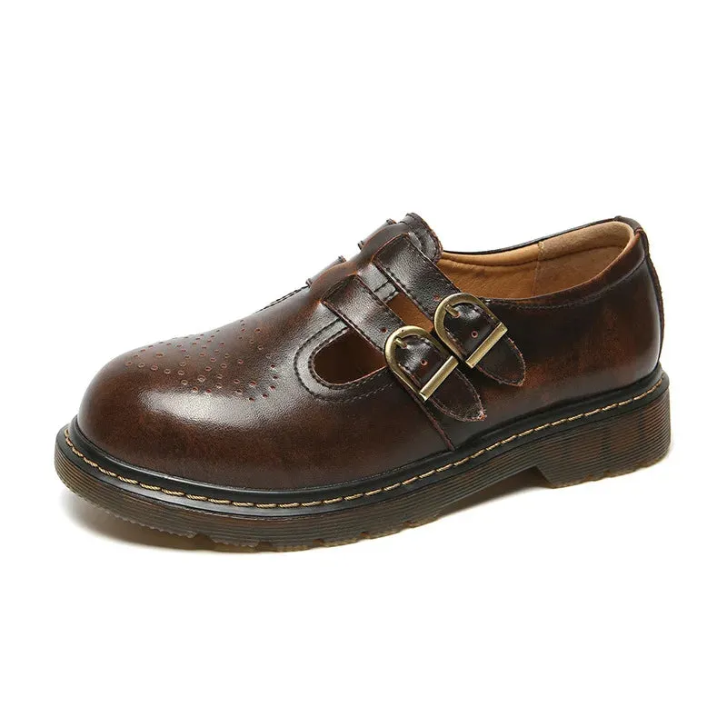 Hnzxzm Vintage Block Women's Shoes Thick Sole Sen Women's Japanese Mary Jane Single Shoes Cute Big Head JK Small Leather Shoes