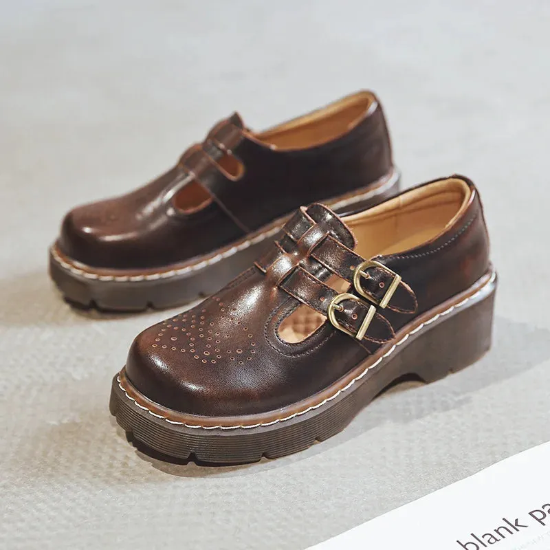 Hnzxzm Vintage Block Women's Shoes Thick Sole Sen Women's Japanese Mary Jane Single Shoes Cute Big Head JK Small Leather Shoes