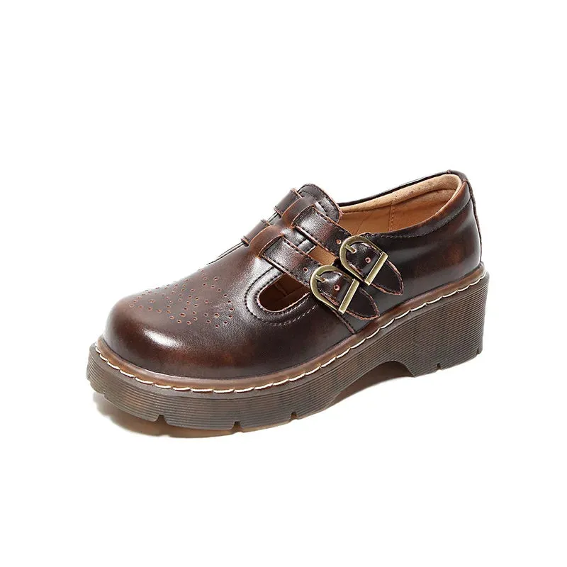 Hnzxzm Vintage Block Women's Shoes Thick Sole Sen Women's Japanese Mary Jane Single Shoes Cute Big Head JK Small Leather Shoes