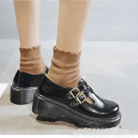 Hnzxzm Vintage Block Women's Shoes Thick Sole Sen Women's Japanese Mary Jane Single Shoes Cute Big Head JK Small Leather Shoes