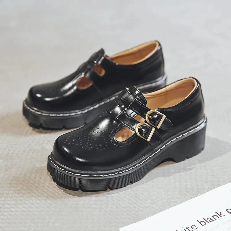 Hnzxzm Vintage Block Women's Shoes Thick Sole Sen Women's Japanese Mary Jane Single Shoes Cute Big Head JK Small Leather Shoes
