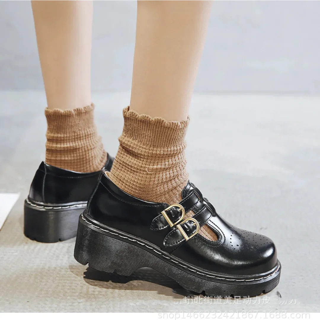 Hnzxzm Vintage Block Women's Shoes Thick Sole Sen Women's Japanese Mary Jane Single Shoes Cute Big Head JK Small Leather Shoes