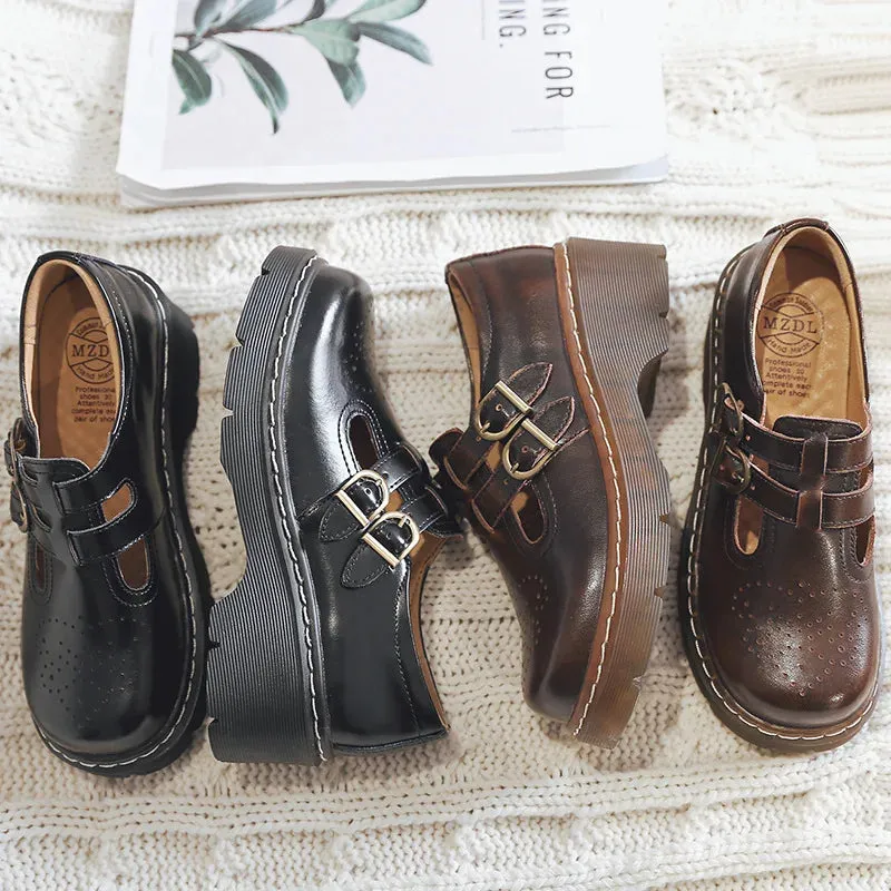 Hnzxzm Vintage Block Women's Shoes Thick Sole Sen Women's Japanese Mary Jane Single Shoes Cute Big Head JK Small Leather Shoes