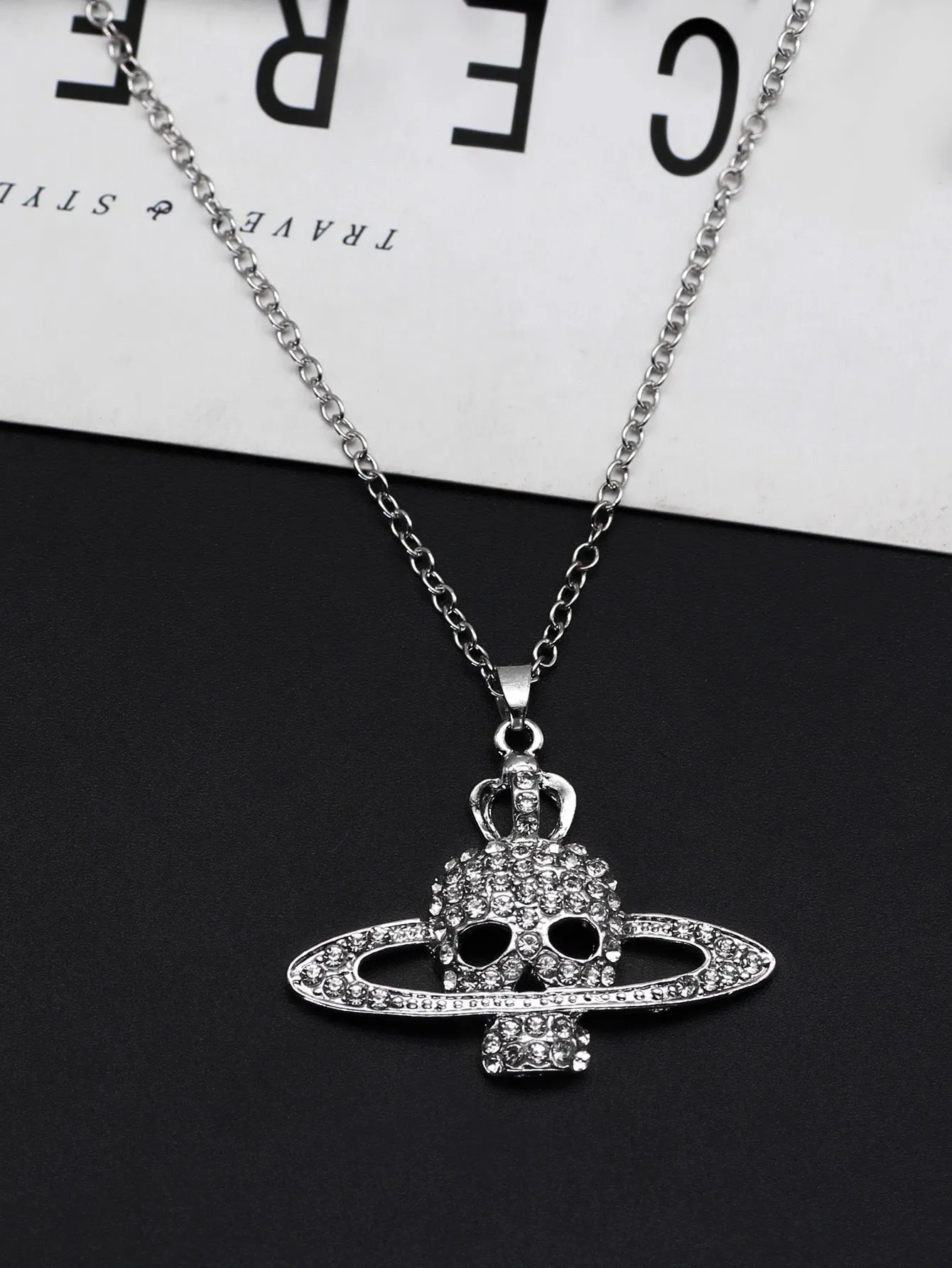 Men Rhinestone Skull Pendant Necklace for Men Jewelry for Men Gift for Men