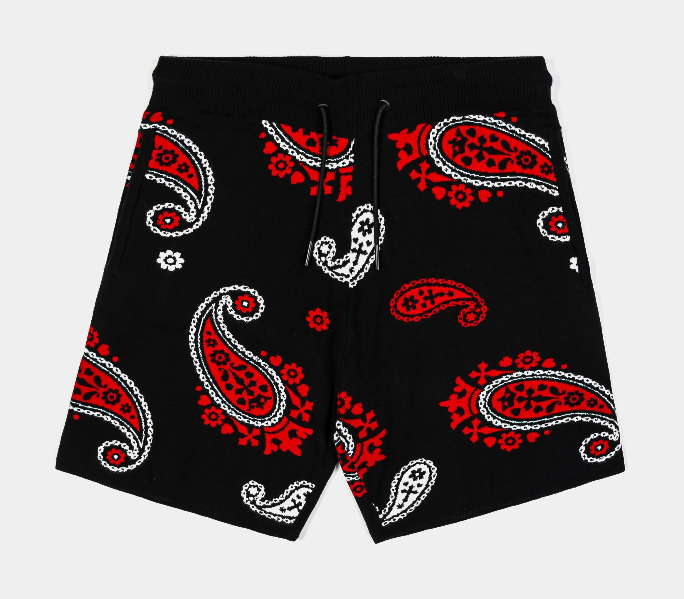 Paisley Knit Mens Shorts (Black/Red)
